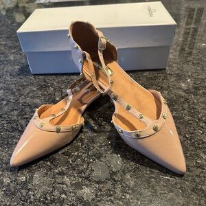 NWT Halogen PINK studded patent leather flats with ankle strap size 7.